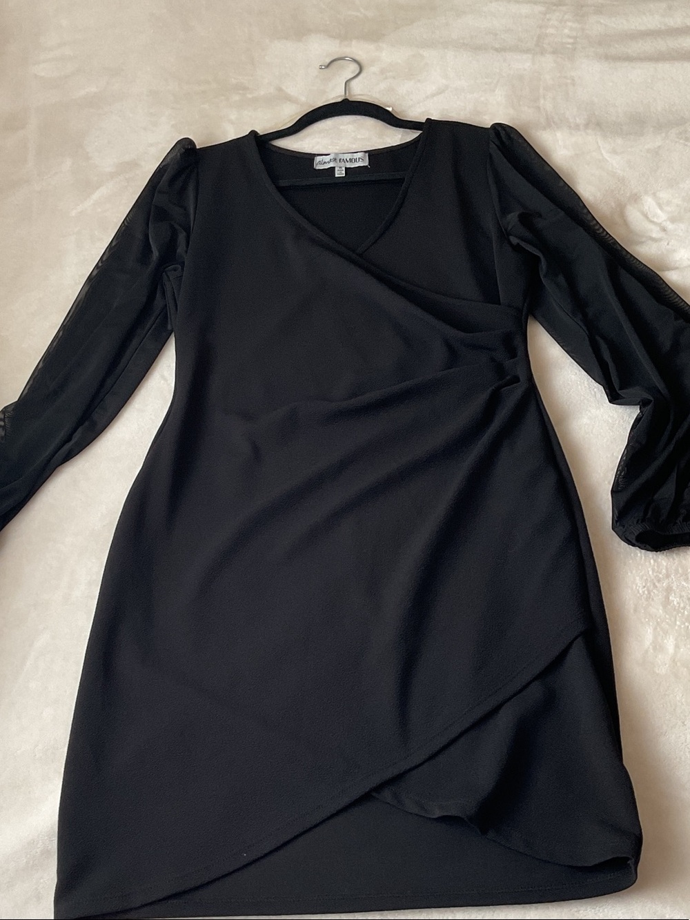 Almost Famous Black Long Sleeve Faux-Wrap Sheath Dress